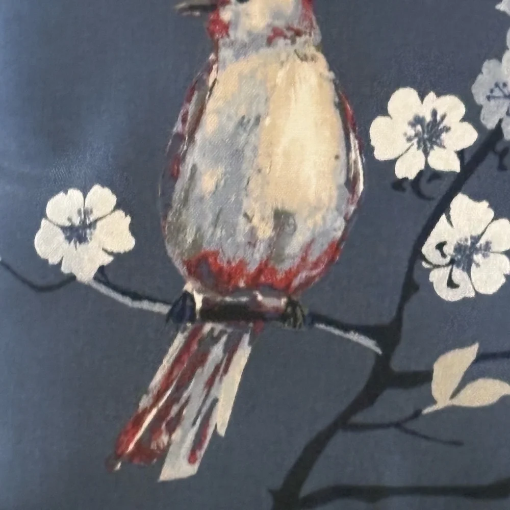 Charming Blue Accent Pillow with Bird and Floral Design